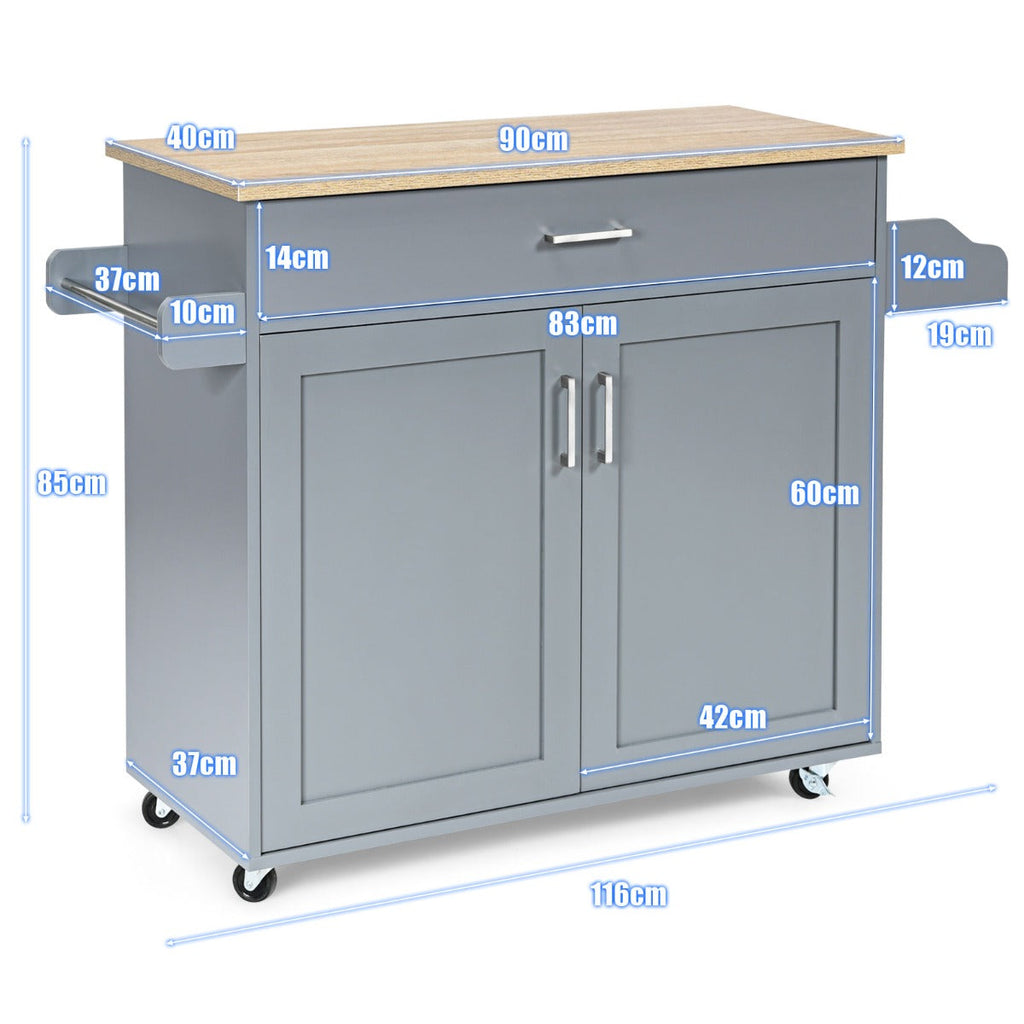 NNECW Kitchen Island Cart with Lockable Rubber Casters for Kitchen-Grey